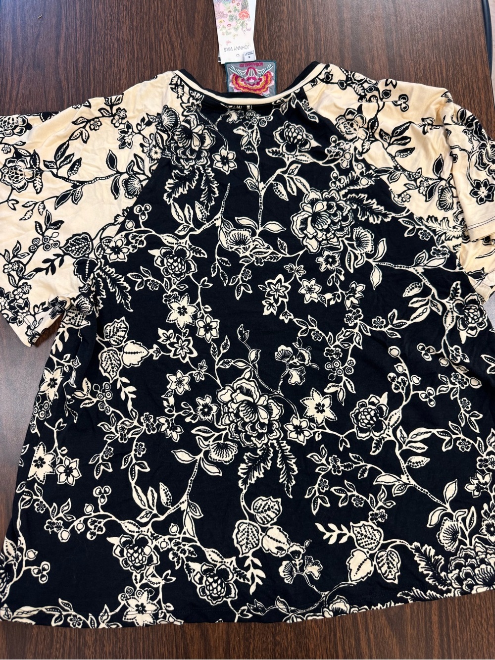 Johnny Was Black and Cream Floral Casual Top - Picture 3 of 3